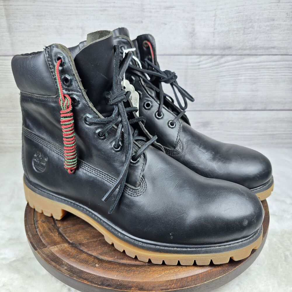 Vintage Timberland 6" Premium Black Leather Laces Gum Sole Boot Waterproof 10.5